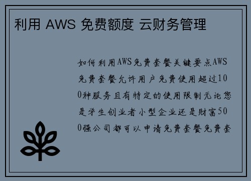 利用 AWS 免费额度 云财务管理
